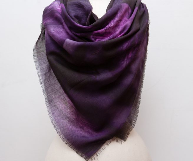 Dark Clematis Silk Scarf by Karolina Laskowska