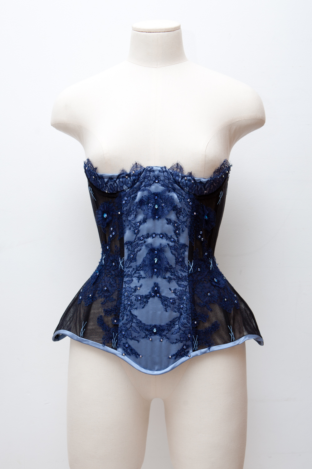 Wedgewood Blue Silk & Bobbinet Tulle Quarter Cup Custom Corset